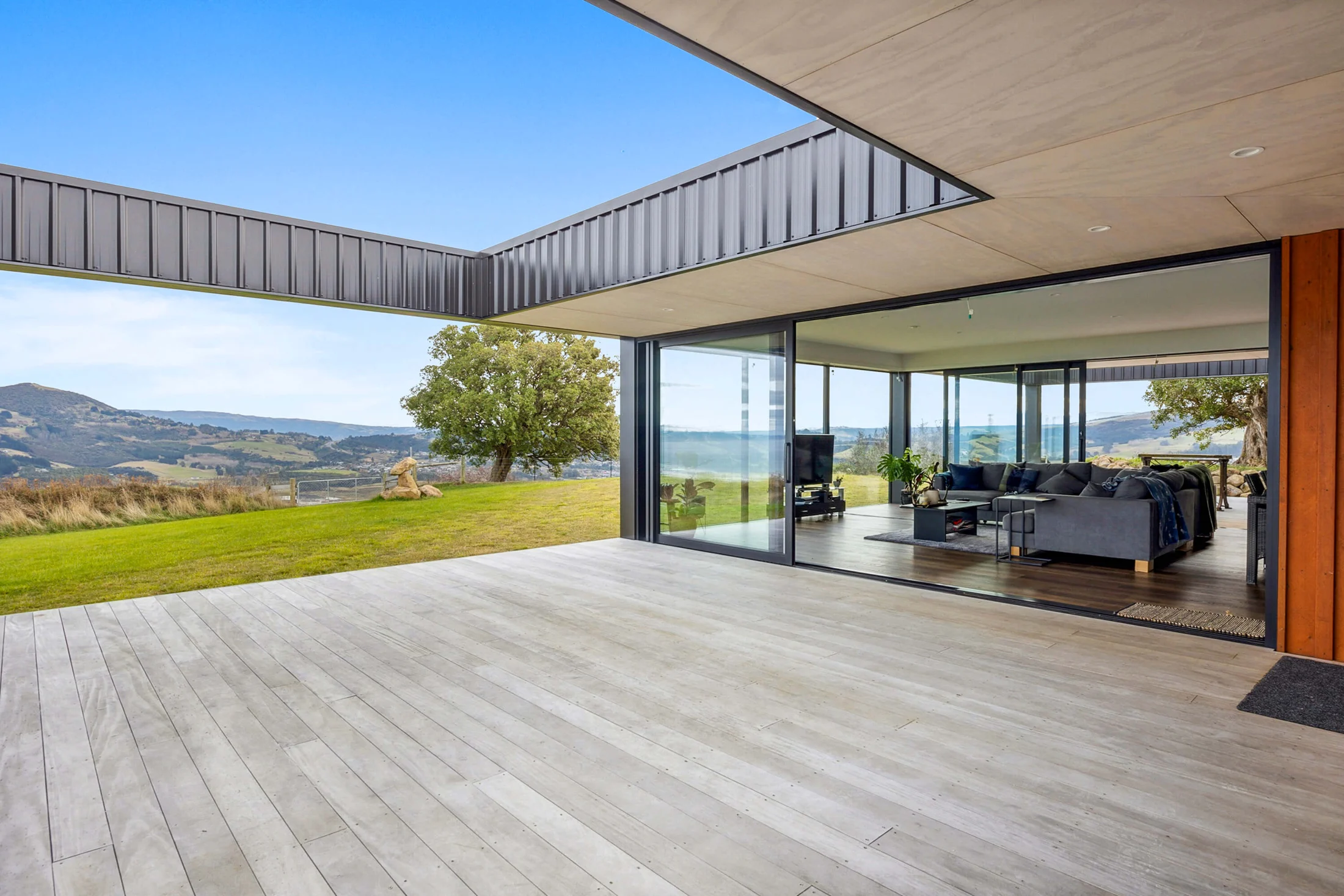 Completed terrace and architectural home overlooking the countryside